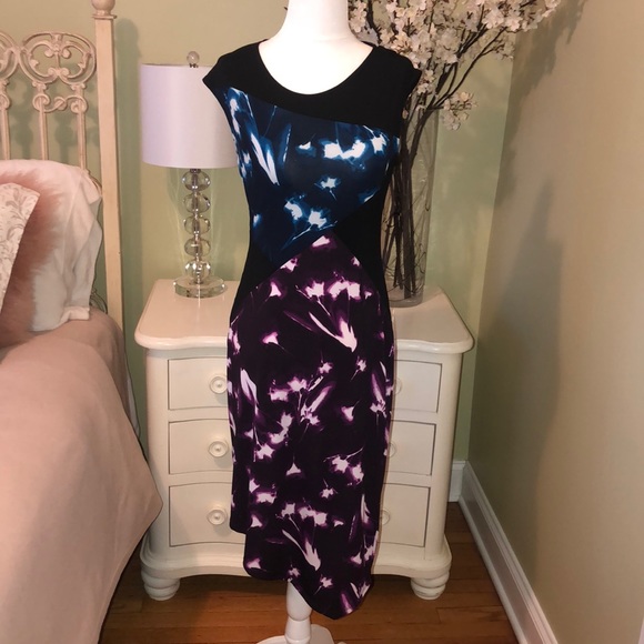 BCBGMaxAzaria Daphney Dress Blue Black Purple Sz S - Picture 2 of 10